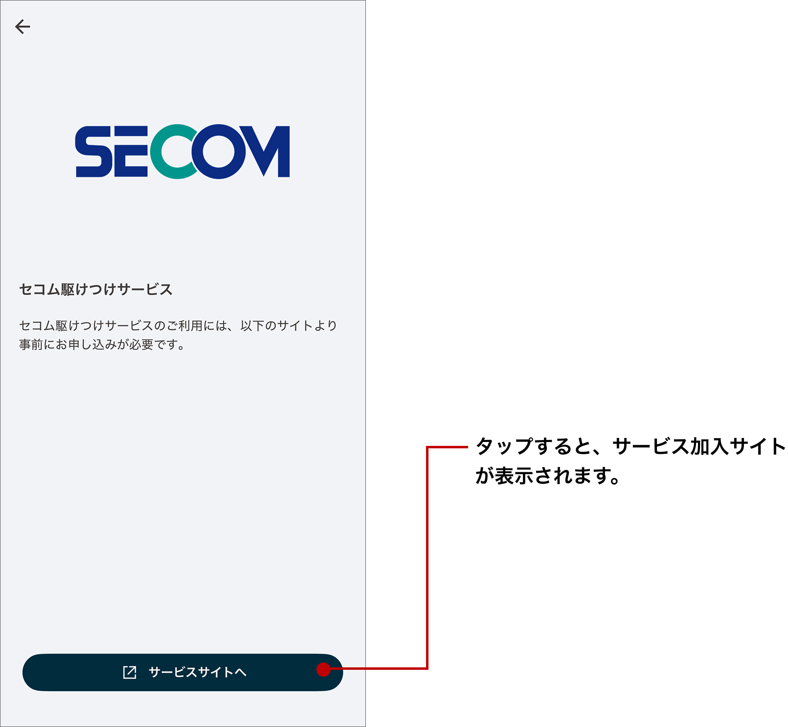 セコム 駆けつけサービスに加入していない場合の確認画面